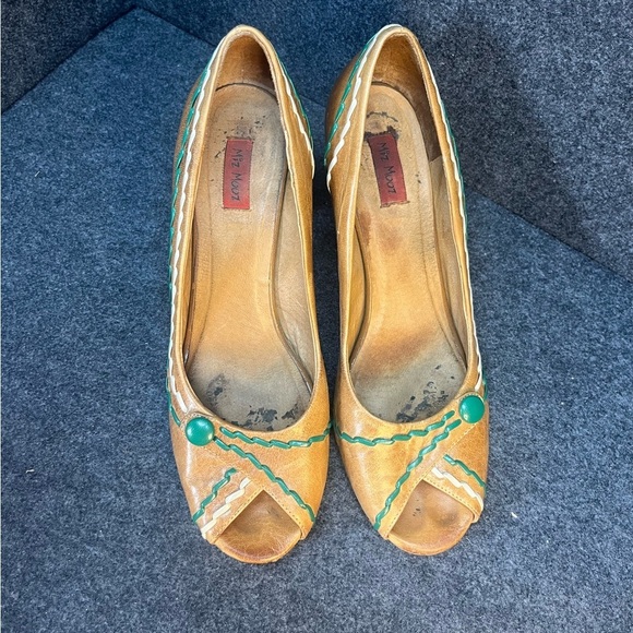 Miz Mooz NYC Vintage Peep Toe Leather pumps Sophia cognac size 10 - Picture 7 of 14